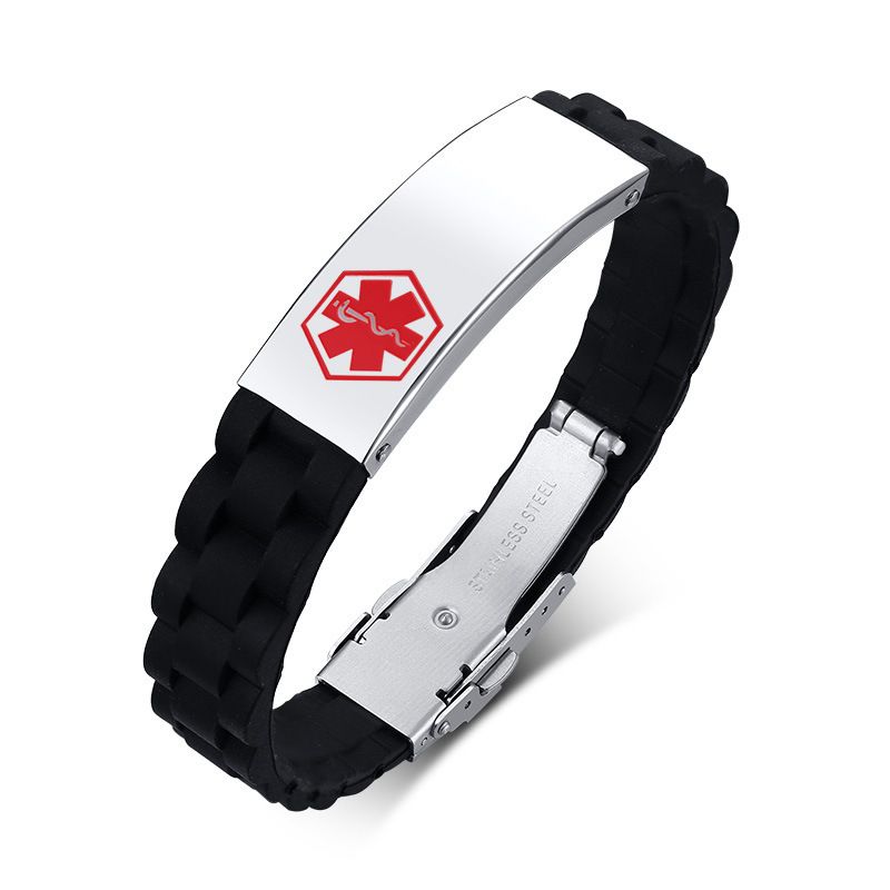 Mode Edelstahl Gebogene Platte Korrosion Rot Blau Medizinische Logo Silikon Armband männer Armband BS-098_voghion.com