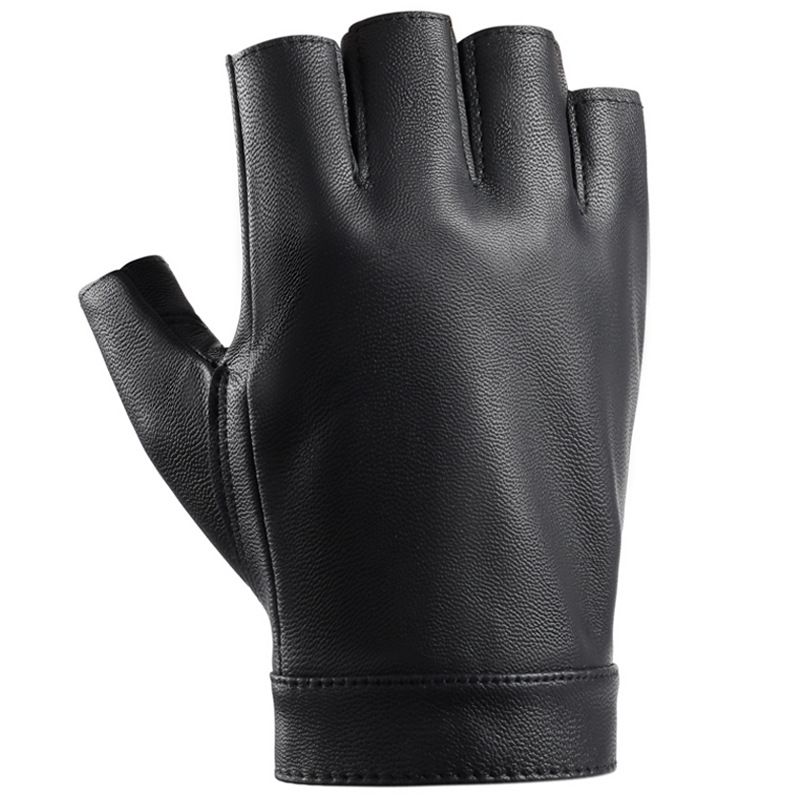 Gants demi-doigts en PU pour hommes, couleur unie, pour moto, danse de rue, spectacle, discothèque, extérieur_voghion.com