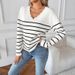 "Women's V-Neck Striped Knit Sweater – Oversized Long Sleeve Casual Pullover (S-L, White)"_voghion.com