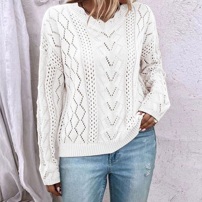 Damenbekleidung Damenpullover Lazy Style Pullover Design Hohl V-Ausschnitt vielseitiges Oberteil_voghion.com