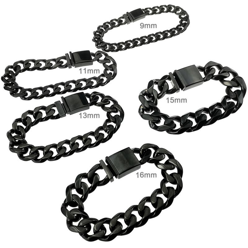 Herrearmbånd Bling 316L rustfrit stål sort tone poleret kæde Bredde: 9~16mm_voghion.com