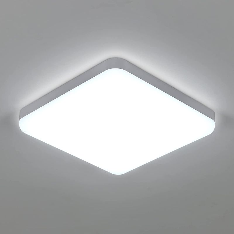 GOECO 32W quadratische IP54 LED-Deckenleuchte, weißes PVC, 3600LM, 6500K Kaltweiß, Badezimmerbeleuchtung, 25*25*5,5 CM_voghion.com
