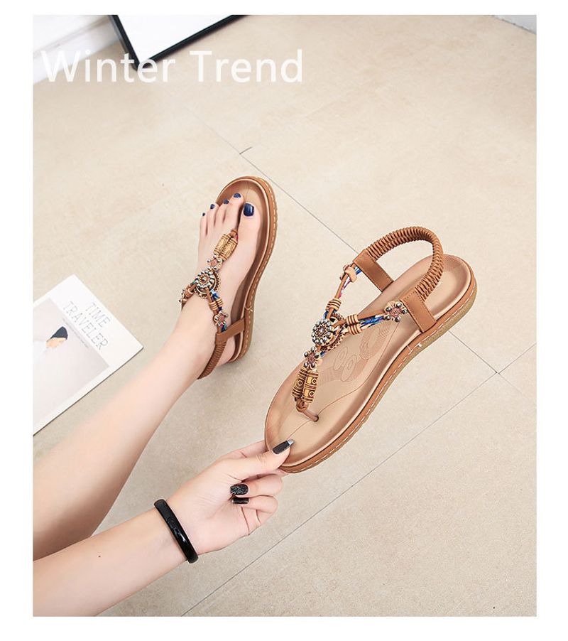 Women's fashion Bohemian rhinestones casual flower flat plus size beach shoes_voghion.com