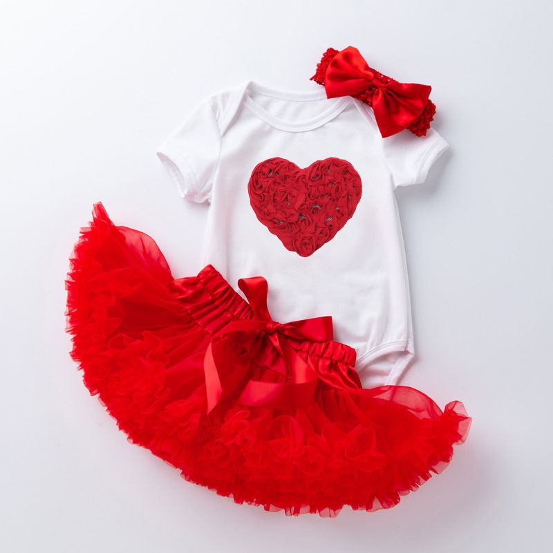Conjunto para niños de manga corta con escote en forma de corazón, Edición coreana, abrigo para pastel de bebé, abrigo de pedo, falda esponjosa de Color sólido, verano para niñas_voghion.com