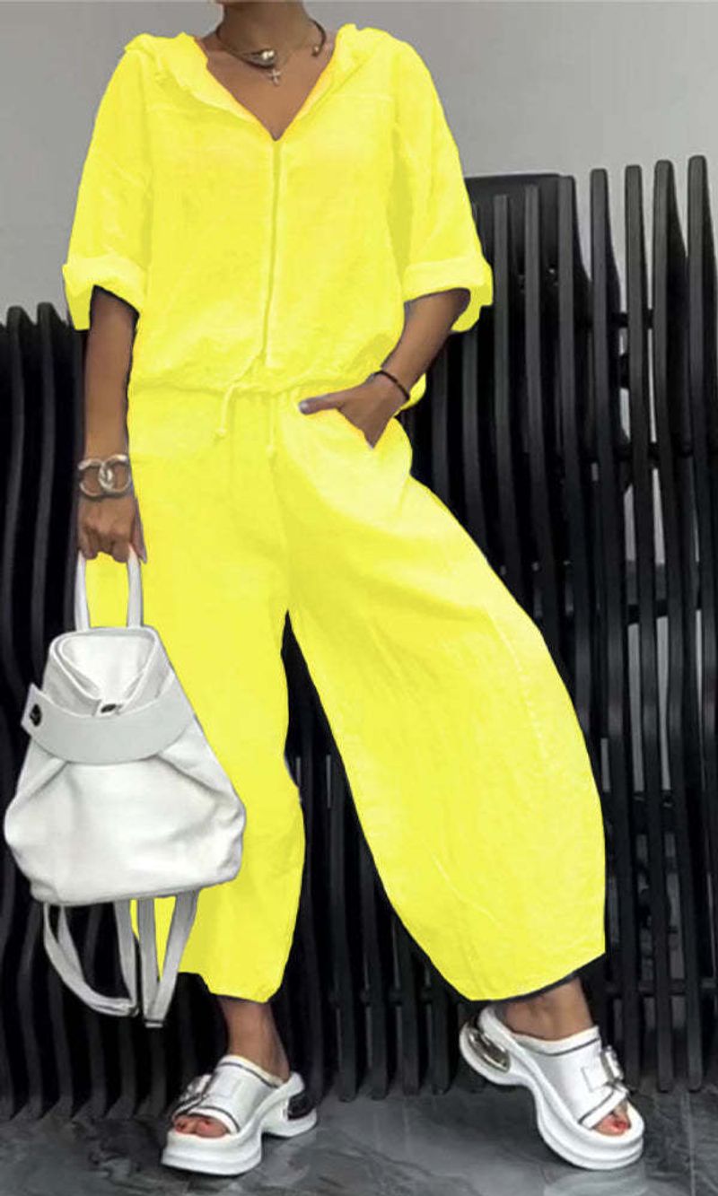 Abbigliamento da donna Primavera e autunno Nuovo cotone e lino Moda casual da donna Pantaloni a maniche lunghe Tuta a due pezzi_voghion.com