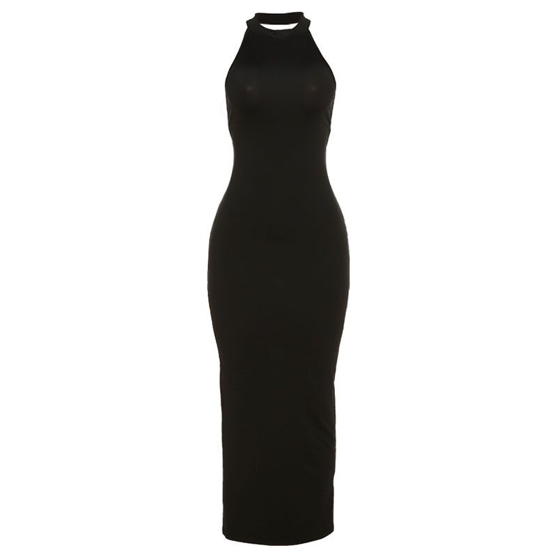 GraceChic 2022 Summer New Women's Fashion Halter Neck Sexy Backless Slit Bodycon Slim Dress_voghion.com