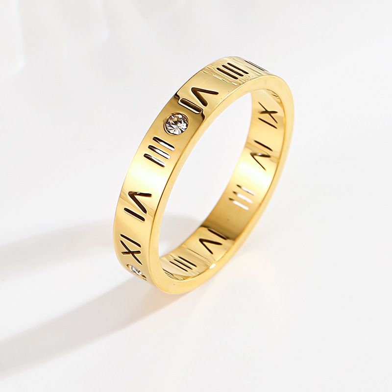 Damenschmuck Titanstahl Anti-Fading-Ring Weiblicher römischer Vier-Diamant-Edelstahl-Paarring Gold Tide Ring_voghion.com