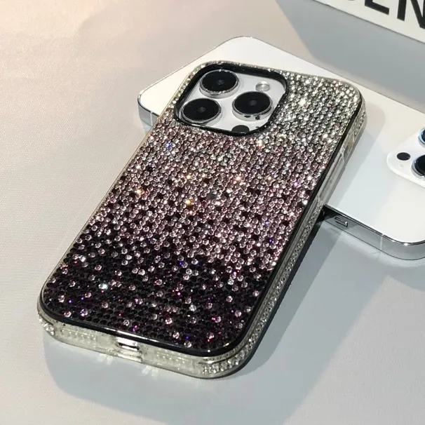 Luxus Gothic Bling Glitter Voll Shinny Diamond Bumper Rahmenhülle für iPhone 16 11 12 13 14 15 Pro Max Plus XS XR Schutzhülle_voghion.com
