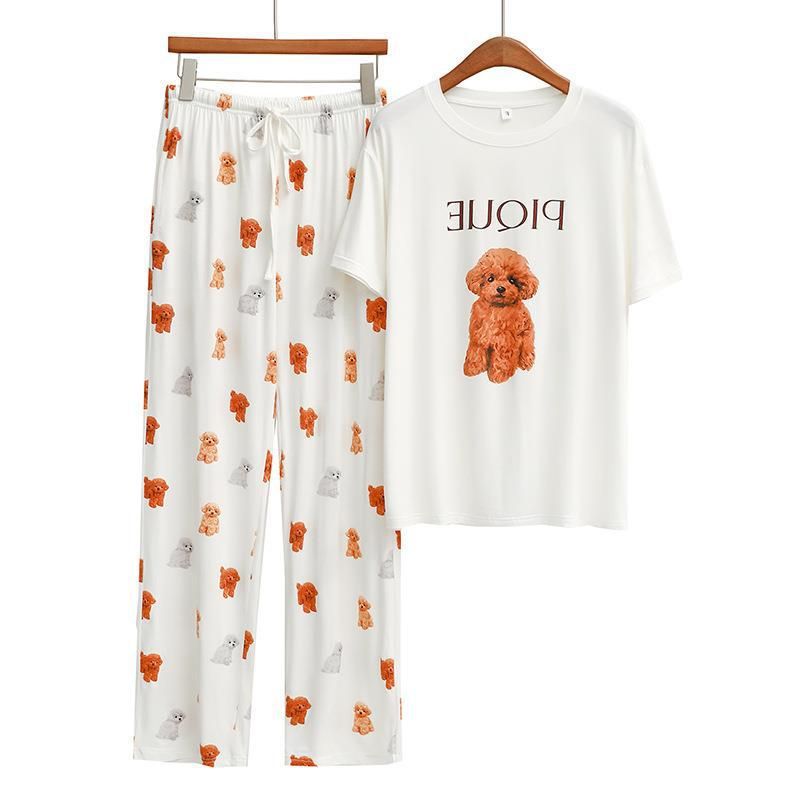 Pyjamas pour femmes, pyjama à manches courtes, pantalon fin, ample, mignon, ensemble de vêtements de maison_voghion.com