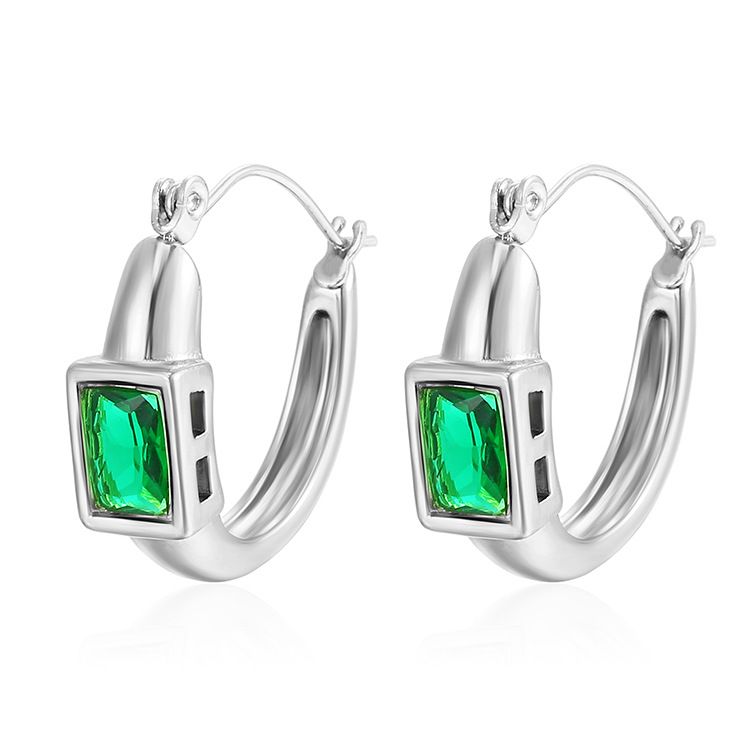 Gioielli unisex Moda placcato oro acciaio inossidabile lucido quadrato cristallo zircone orecchini a forma di U gioielli squisiti geometrici ea_voghion.com