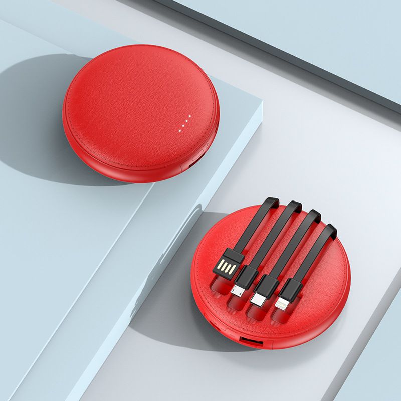 Round Mini Bank 20000mAh Large Capacity With Built-in Cable Portable Mobile Power Gift Customizable_voghion.com