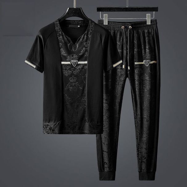 Leichter Luxus-Modeanzug aus Jacquard-Baumwolle mit merzerisierter Baumwolle für Herren, Sommer, lockere Passform, große Persönlichkeit, passendes Outfit, zweiteiliger Anzug_voghion.com