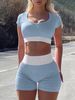 Modern ljus färg sexig crop top kort väst shorts yoga dräkt set resår i midjan kan bäras utomhus sovkläder för_voghion.com
