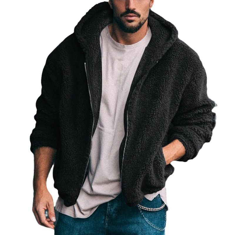 Men's wear thermal jacket double sided arctic fleece hooded zipper jacket_voghion.com