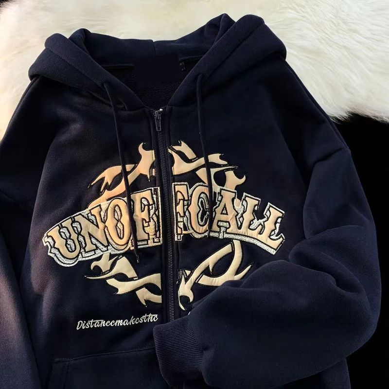 Men's Clothing casual clothing trendy letter printed zipper sweatshirt fleece oversize hoodie_voghion.com