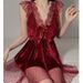 Lace Nightgown Women Sexy Lingerie Nightwear Suspender Nightdress Bow Pajamas V-neck Sleepwear Nighty Ladies Purple White Red_voghion.com