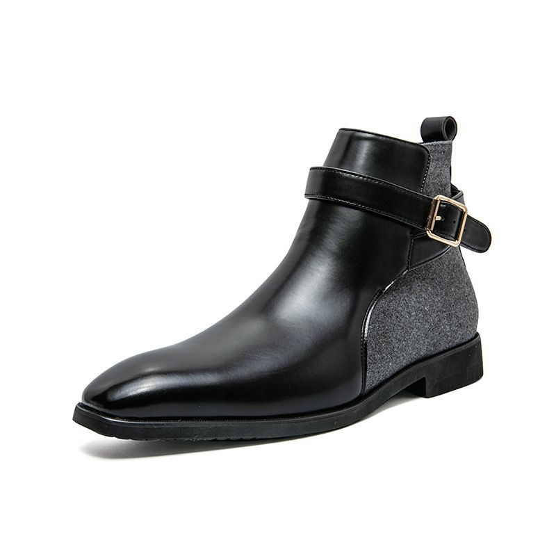 Unbeatable Quality Autumn And Winter Patchwork Leather Boots For Fashion Oversized Hooded Short British Business Formal Men's Boots, Size_voghion.com