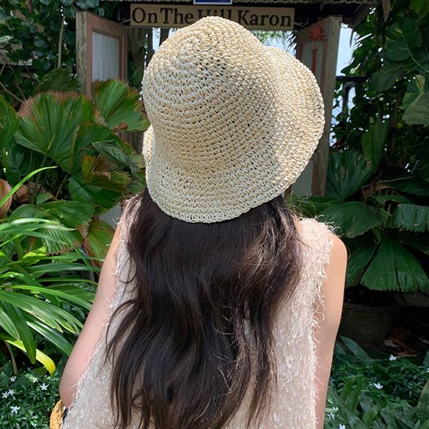 Nieuw binnen Stried Camel Zomer Dames Emmer Stro Gemaakt Haakwerk Opvouwbaar Ouder-kind Panama Hoed Kinderen Vrouwelijk Strand Zonneklep_voghion.com