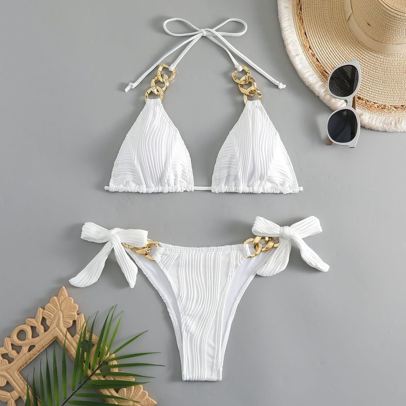 Nuovo costume da bagno sexy da donna a due pezzi con spalline ad anello in metallo, bikini da spiaggia tinta unita_voghion.com