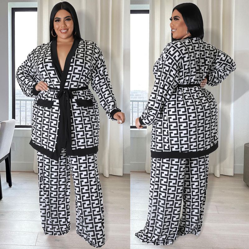 Îmbrăcăminte pentru femei Set de două piese cu șireturi lungi, cu imprimeu pe spate, la modă pentru femei_voghion.com