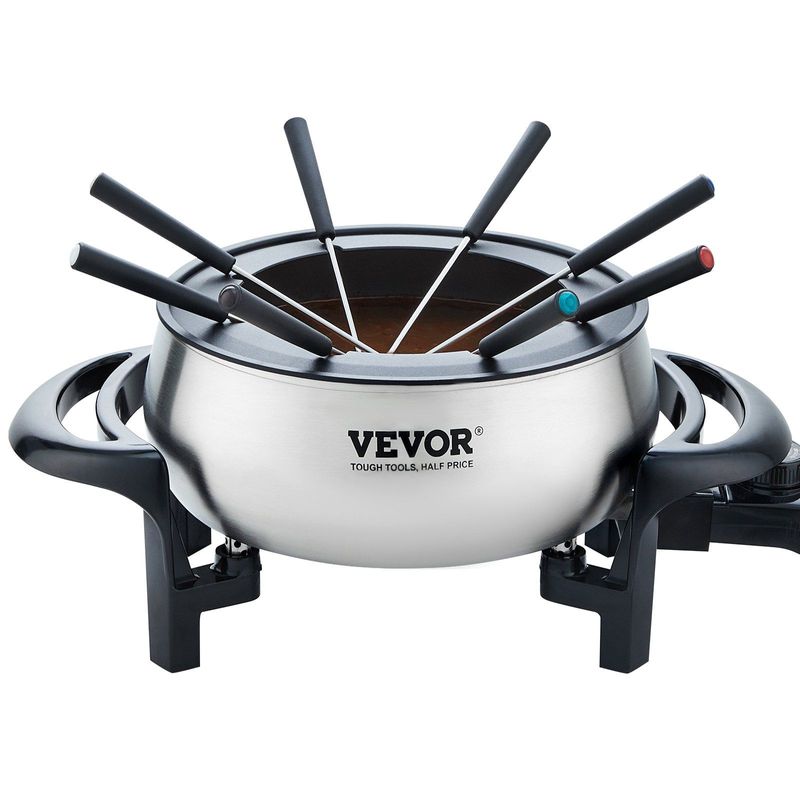 VEVOR Electric Fondue Pot Set For Cheese & Chocolate, 3 Quart Chocolate Melting Warmer, Stainless Steel Fondue Maker With Temperature Control And 8 Forks, For Hors D'Oeuvres, Entrees, And Desserts_voghion.com