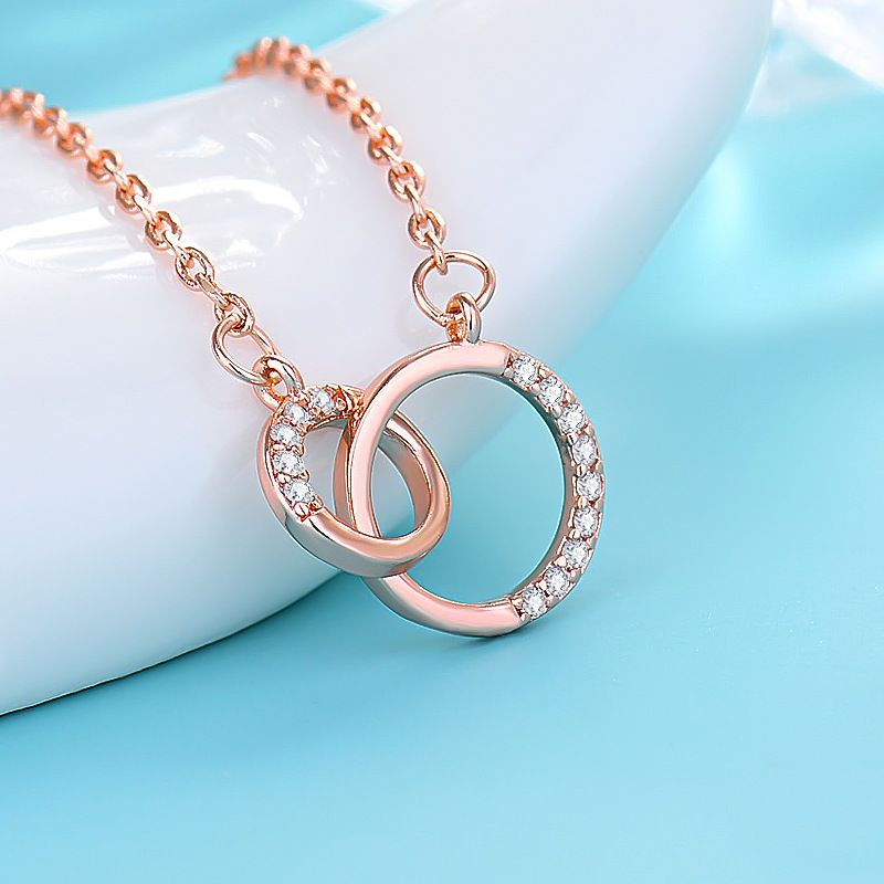 Sterling VENUS  Sier Zircon Fashion Double Ring Buckle Pendant Gold Plating Necklace Women's Jewelry Gifts_voghion.com