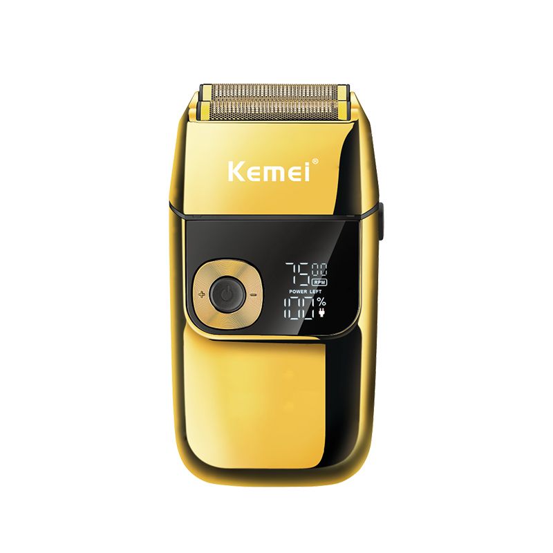 KEMEI KM-2028 Men's All Metal Shaver LCD Display Adjustable Speed Razor Gold Sier Color Electric Shavers_voghion.com
