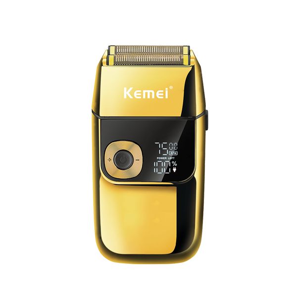 KEMEI KM-2028 Men's All Metal Shaver LCD Display Adjustable Speed Razor Gold Sier Color Electric Shavers_voghion.com