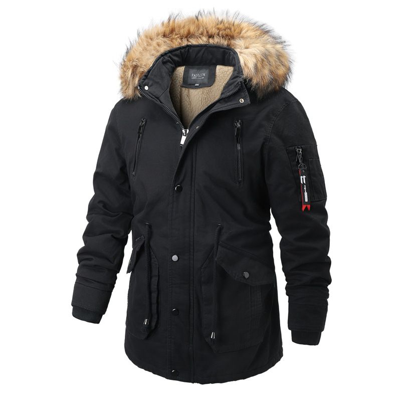 Men's Clothing In The Long Thick Winter Multi-pocket Cotton Jacket Fur Collar Coat Warm_voghion.com