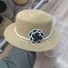 French Camellia Hepburn Style Black And White Retro Travel Sunshade Bucket Pearl Straw Hat Vacation_voghion.com