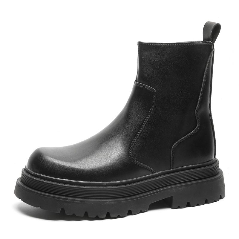 Martin Boots Men's Thick-soled Heightening Short Boots Chelsea Boots Tooling Leather Boots_voghion.com