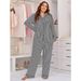 Fat mm Damen-Pyjama, gestreift, langärmelig, lässig, übergroß, Heimkleidungsset_voghion.com