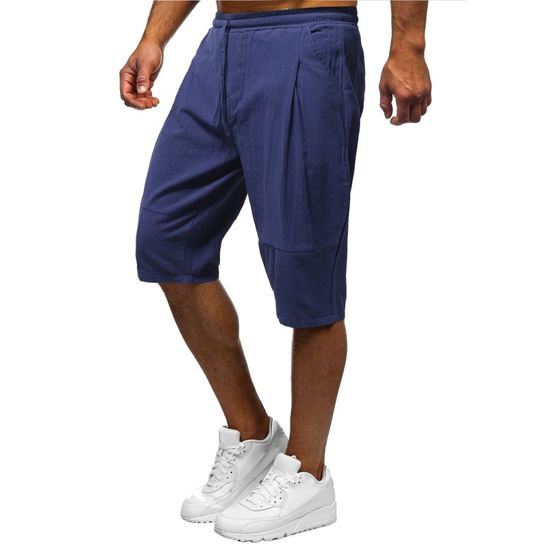 Weizhifu Cargo Shorts Loose Drawstring Casual Pockets Shrink Resistant Keep Cooling Linen Solid Color Summer Cargo Shorts Men Clothes_voghion.com