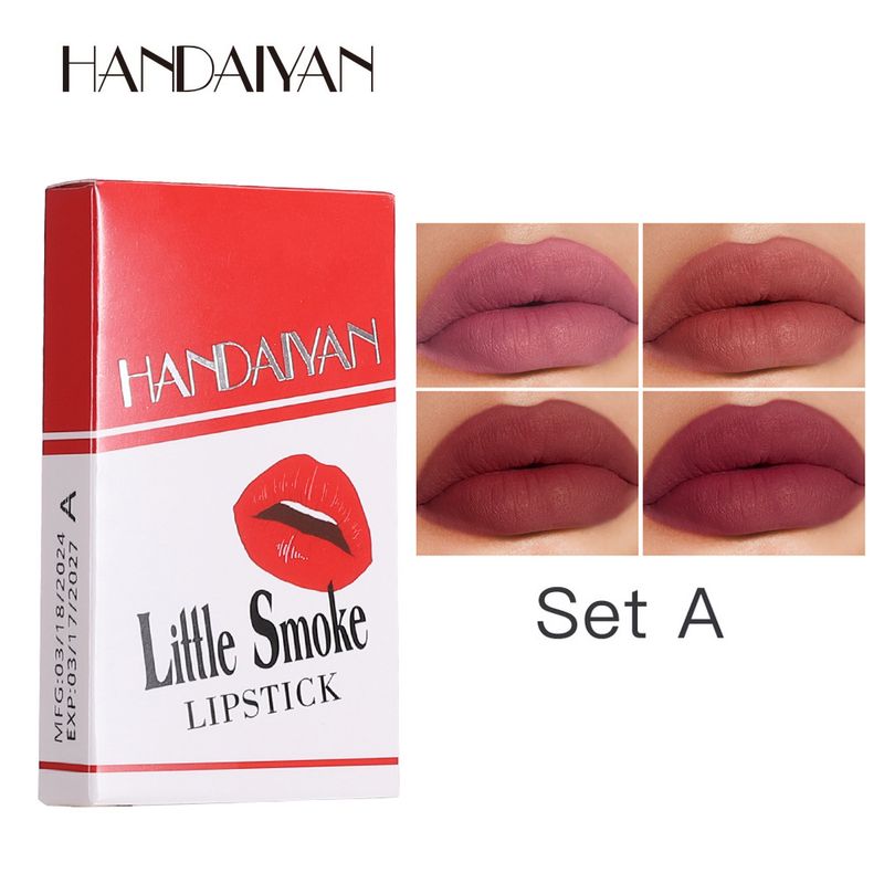 Rossetto opaco HANDAIYAN a forma di sigaretta - Set di rossetti a lunga tenuta, stile europeo e americano, non sbiadiscono_voghion.com