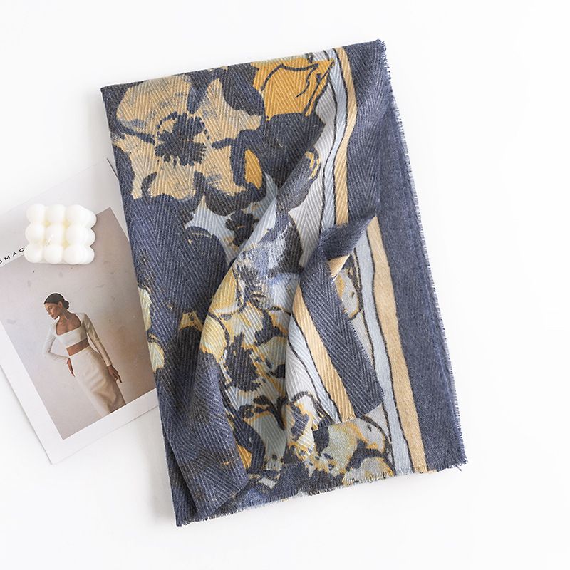 Ethnic style big flowers fresh and sweet scarf herringbone pattern thick soft handle shawl print spring and autumn scarf_voghion.com