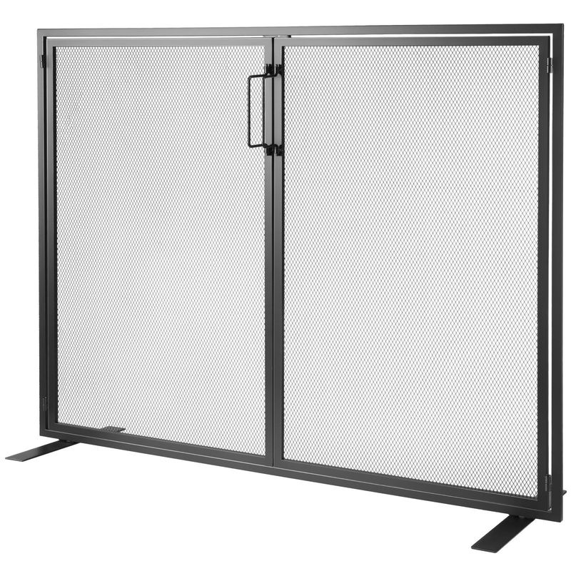 VEVOR Fireplace Screen 1 Panel With Door, Sturdy Iron Mesh Fireplace Screen, 38.98"(L) X30.7"(H) Spark Guard Cover, Simple Installation, Free Standing Fire Fence Grate For Living Room Home Decor Moder_voghion.com