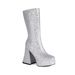 2023 New Square Toe High Chunky Sequin Flare Heel Fashion Mid-Calf Boots Street Performance Shoes Plus Size_voghion.com