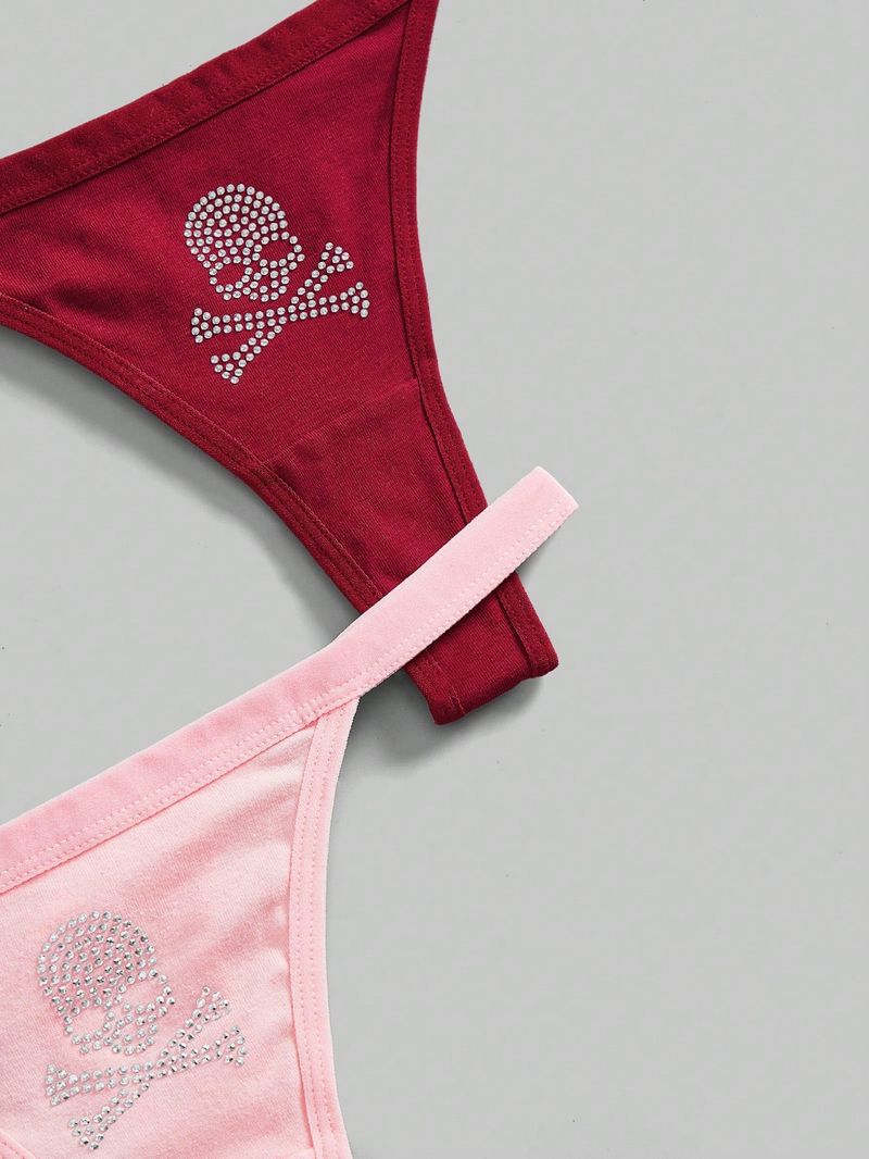 Women's Intimates Four Seasons New Women's Design Skull Hot Diamond Sexy Hot Girl Dark Series Low Waist Underwear_voghion.com