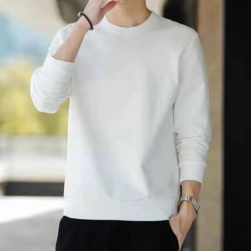 Men's Clothing  Large Fish Scale Round Neck Sweater 260g Imitation Cotton Terry Solid Color Loose Men's and Women's Long Sleeve Top Lazy Style T-shirt_voghion.com