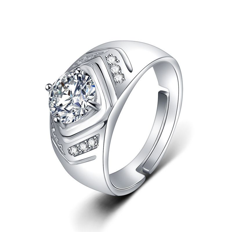 Fashionable Simulation High Carbon Zircon Men's Ring, Atmospheric Business Style Diamond V-shaped Wide Version Ring_voghion.com