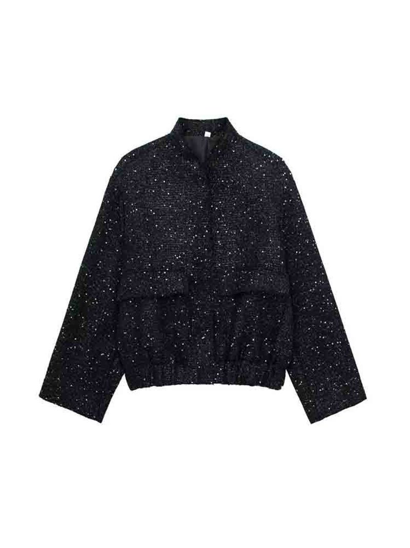 Spring and Autumn Women's Retro Round Collar Concealed Button Pocket Beadwork Jacket_voghion.com