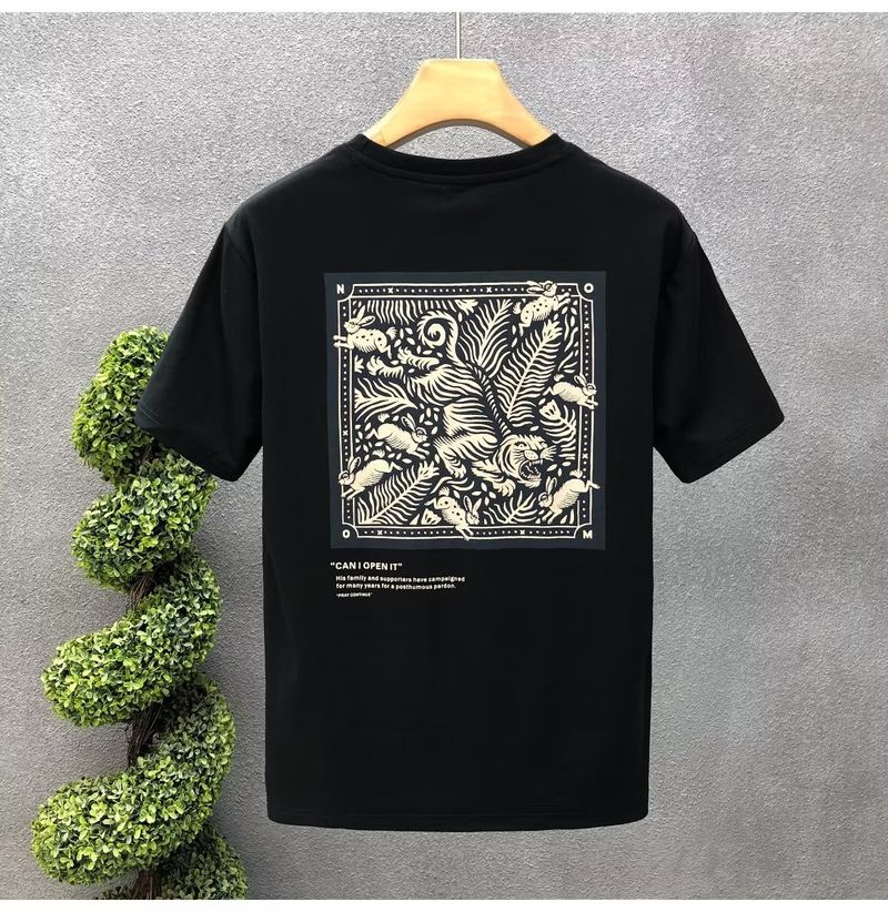 Abbigliamento maschile, popolare maglietta a maniche corte stampata, abbigliamento da uomo alla moda, scollo rotondo, nuova versione coreana da uomo, maniche corte slim, estate 2023_voghion.com