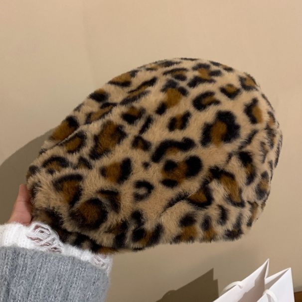 Chapeau cache-oreilles en peluche double face rétro automne-hiver à imprimé léopard pour femme avec grand tour de tête et petit visage, chapeau pilote chaud_voghion.com