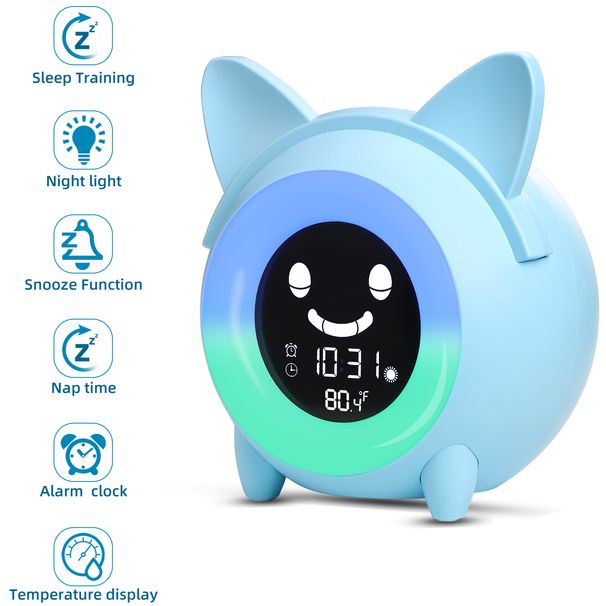 Kids Child Alarm Clock Sleep Trainer Clock 5 Color Night Light Digital Wake Up Cute Clock with Temperature NAP Timer for Bedroom_voghion.com