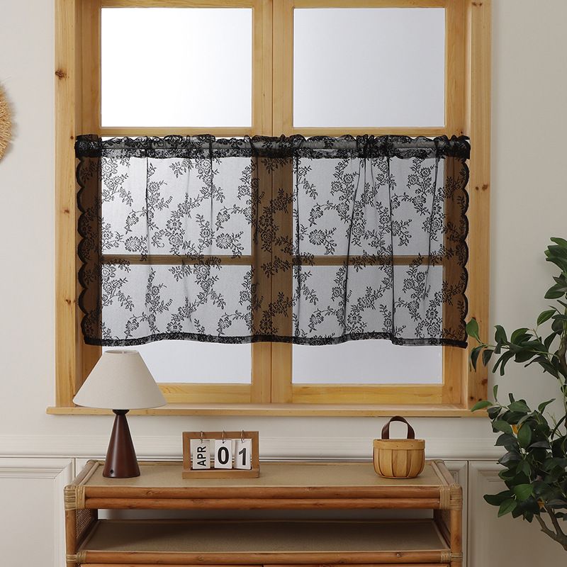 Moderne schwarze transparente Voile-Vorhänge – halbtransparente Fensterpaneele mit Spitzenbesatz für Wohnzimmer und Schlafzimmer (mehrere Größen, einseitiges Design)​_voghion.com