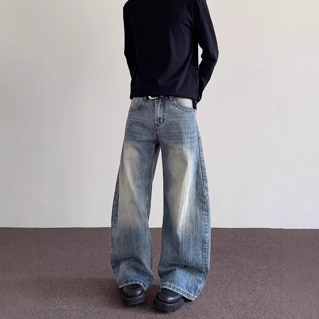 Men's Vintage Light Blue Straight Bootcut Jeans - High Street Cleanfit Style With Bamboo Cotton & Distressed Details_voghion.com