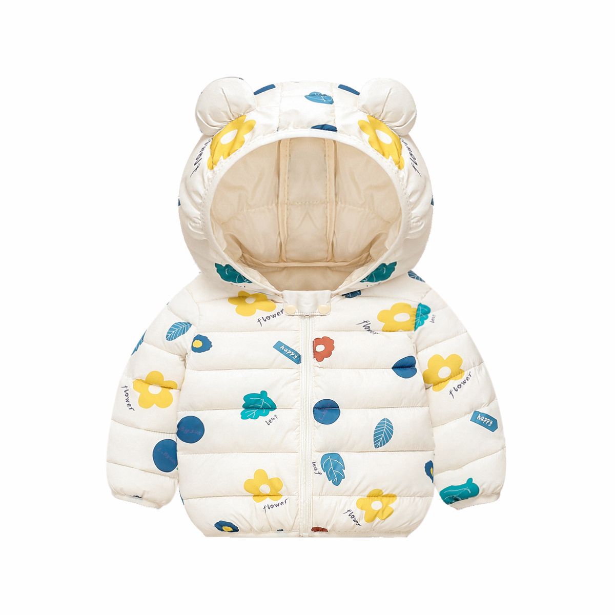 Jaqueta de algodão infantil macia e quente com adoráveis orelhas de animais - Casaco de inverno leve para meninos e meninas (80-120 cm)_voghion.com