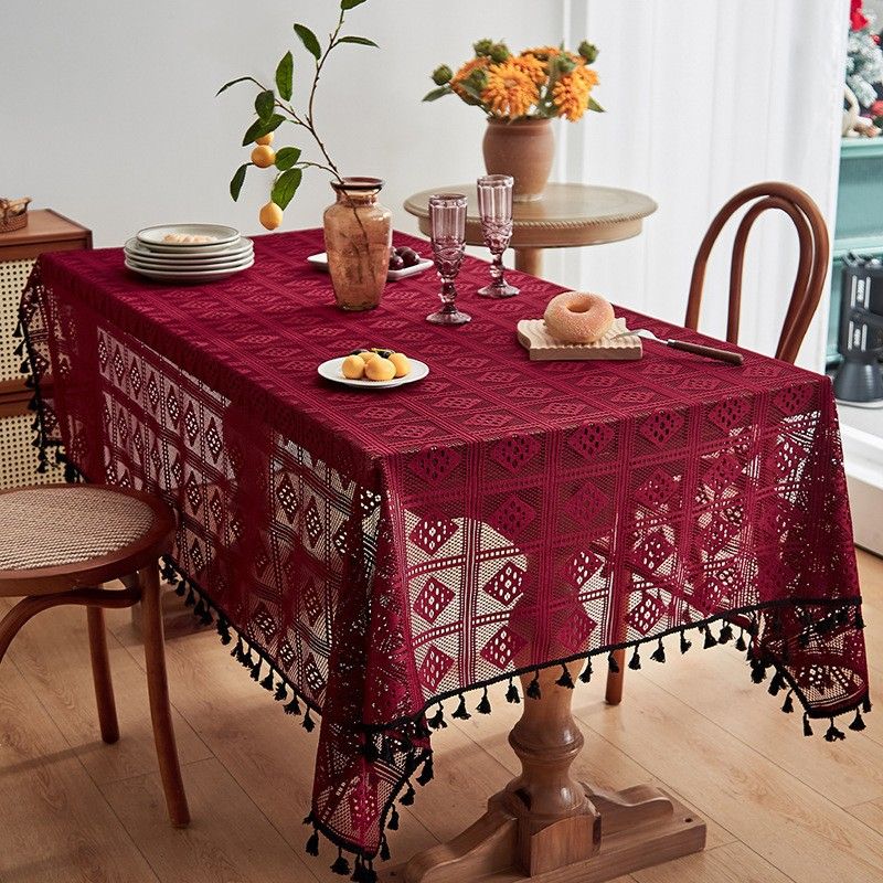 ​Luxury Lace Tablecloth - Elegant Non-Slip & Dustproof Round Table Cover With Openwork Design, Durable & Washable For Dining Table_voghion.com