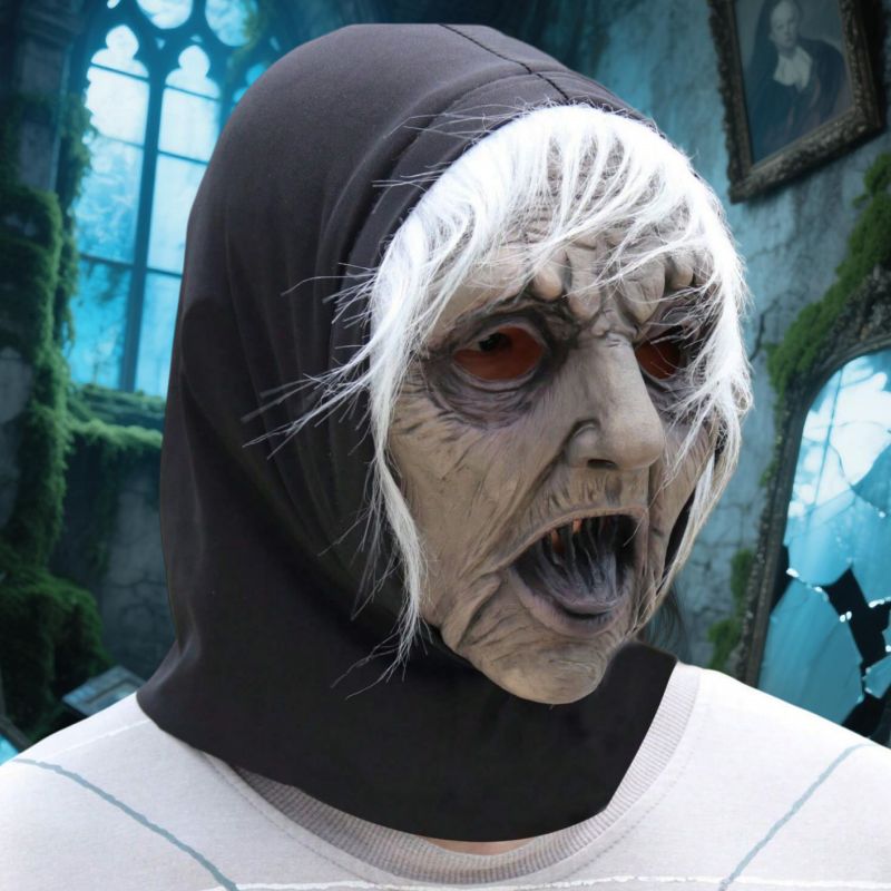 White-haired Witch Mask, Latex Lady Mask With Hijab And Wig, Suitable For Costumes To Play Scary Witch Costume Party Props_voghion.com