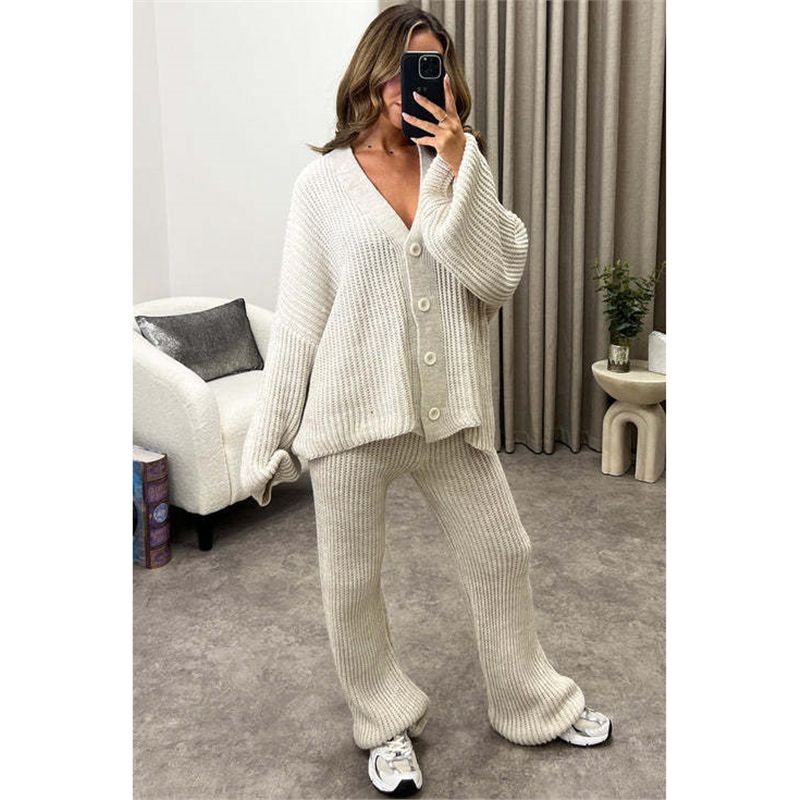 "Zweiteiliges Anzug-Set aus Wollmischung für Damen - Lässige, dicke Hose und Oberteil für Herbst und Winter für Büro und Reisen"_voghion.com